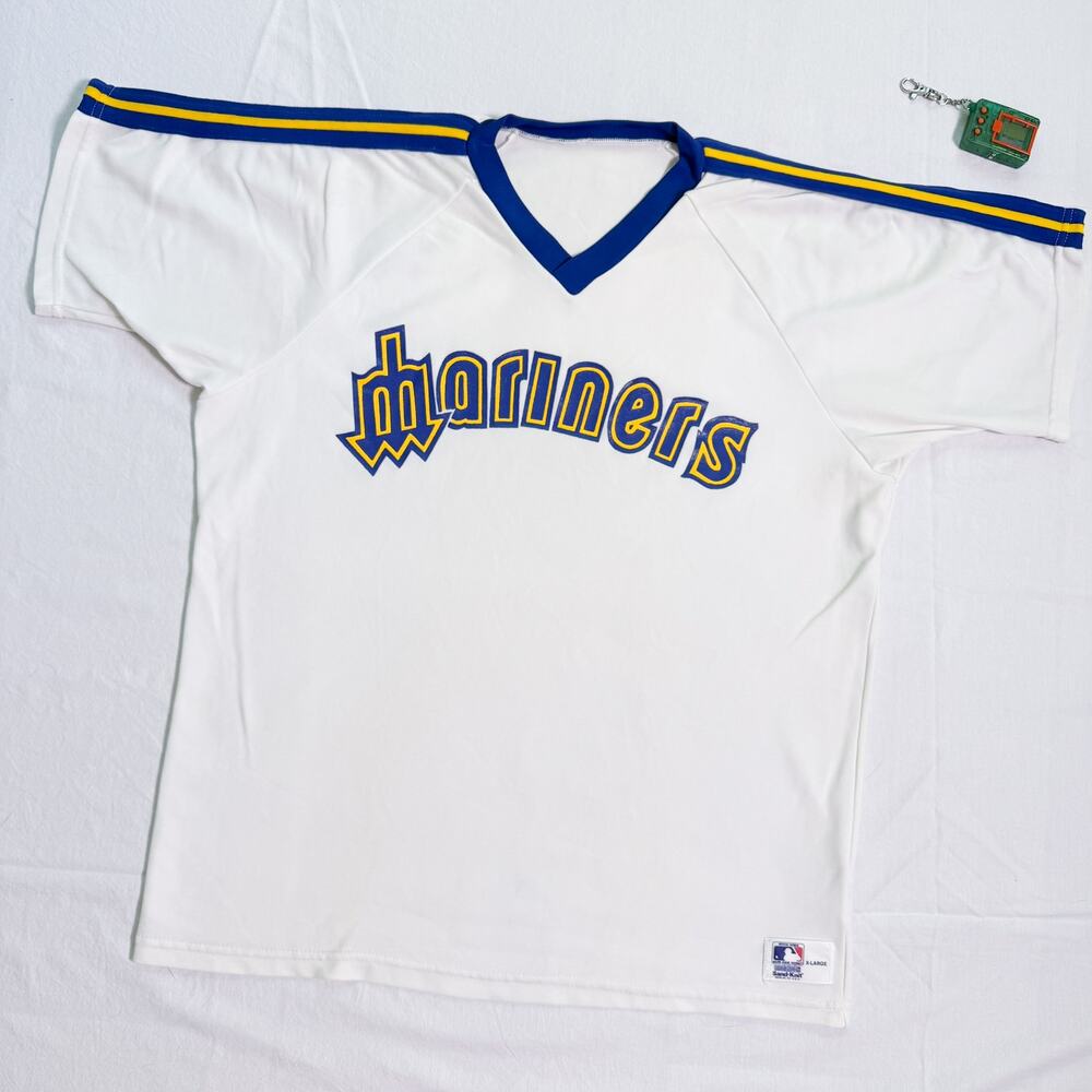 Vintage 80's Seattle Mariners Sand Knit MLB Baseball Jersey - XL